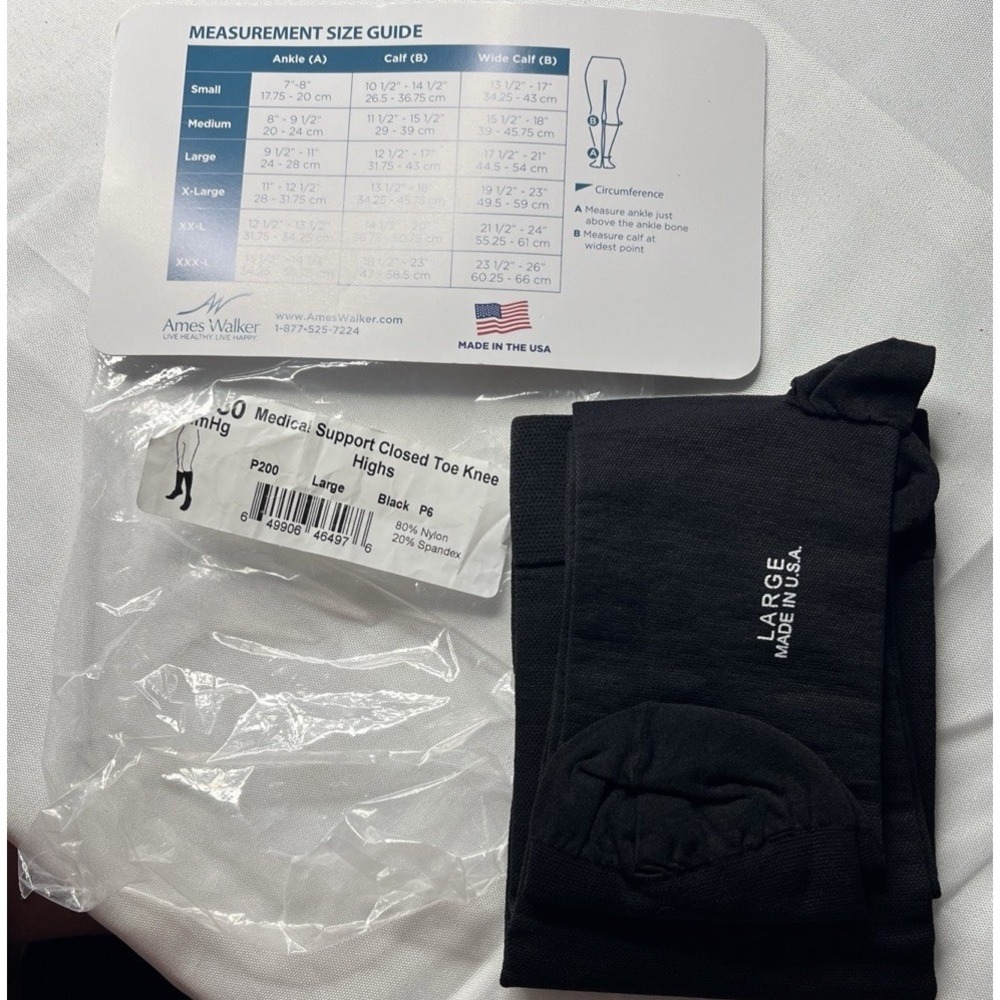 Ames Walker P200 Compression Stockings Large Black 20-30 mmHg 1 Pair